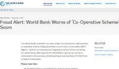 World Bank and Development Bank of Nigeria Warn Nigerians Against Fraudulent Multi-Purpose Co-operative Scheme