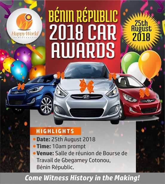 HAPPY WORLD MEAL GATE CELEBRATES ITS 1ST CAR AWARDS TO HOLD IN BENIN REPUBLIC ON 25TH AUGUST 2018