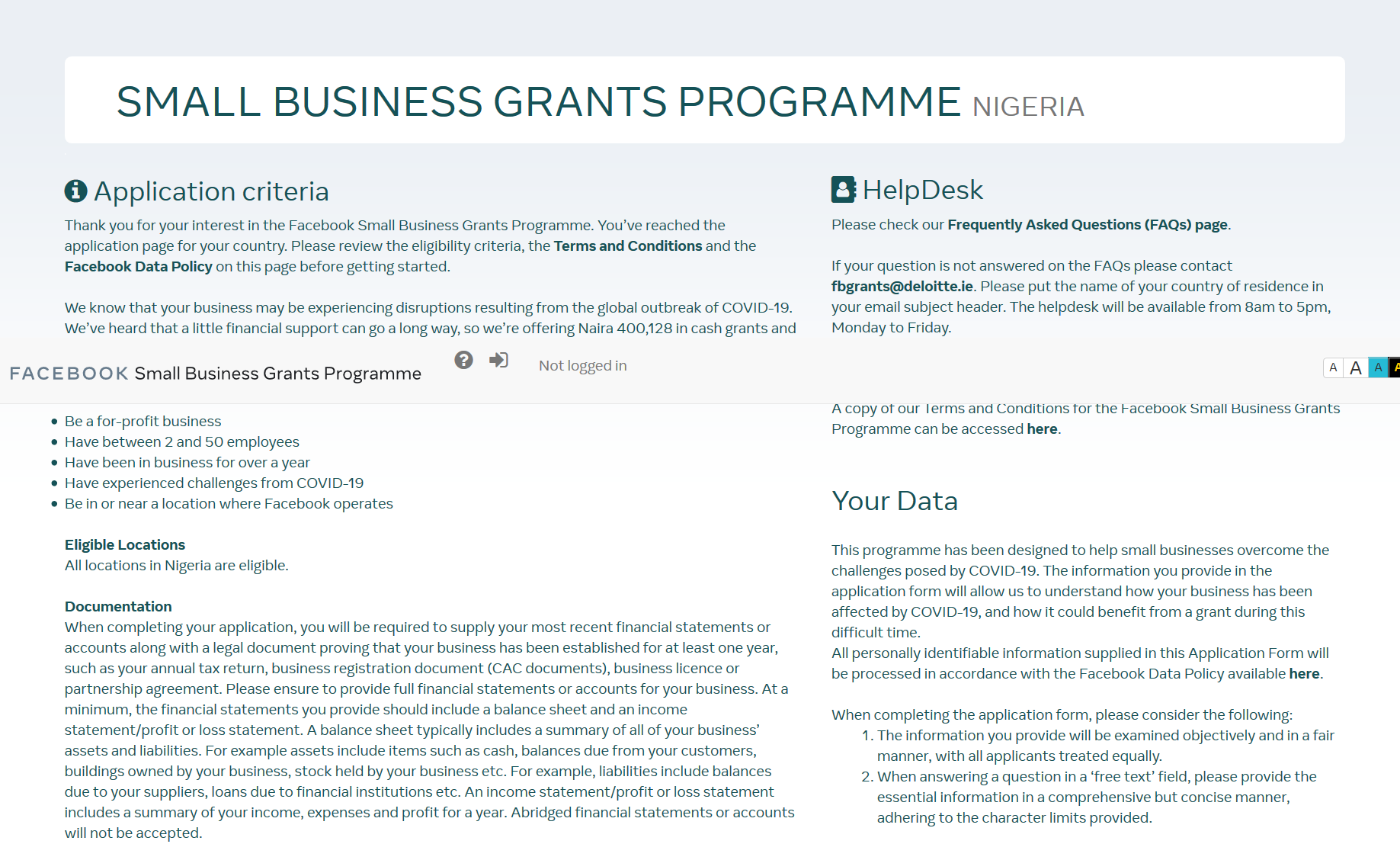 Apply for N400,128 Cash and 240,077 Ad Coupon Facebook Small Business Grants Programme in Nigeria closes on 4 Sept 2020