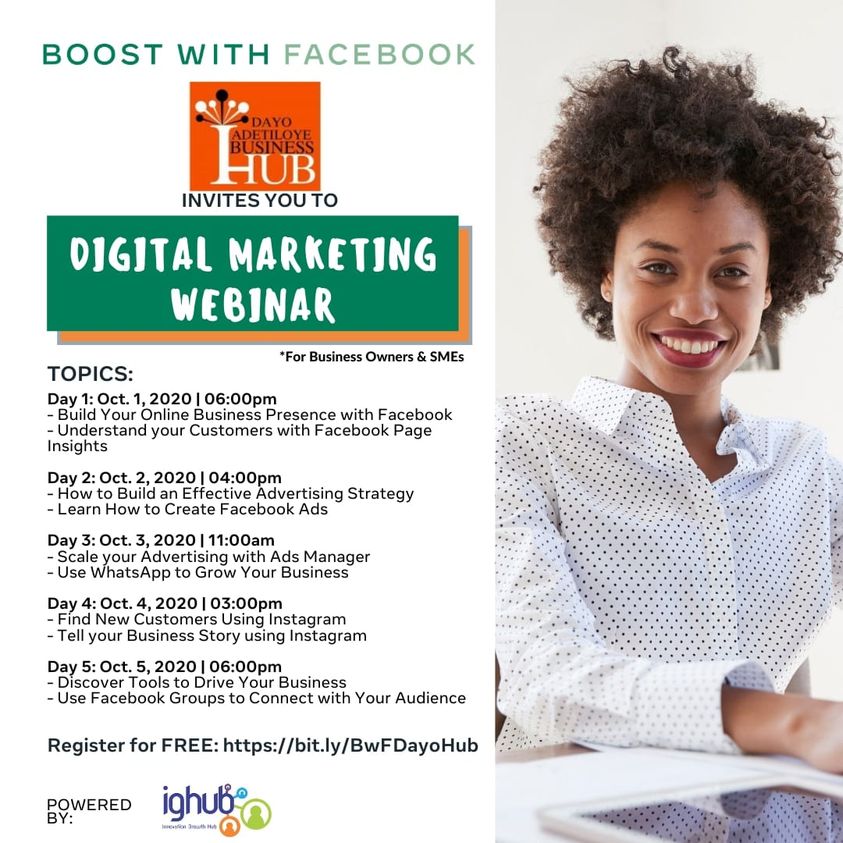 Register for 5 Days Free Digital Virtual Training by Boost With Facebook: Closes on September 30, 2020