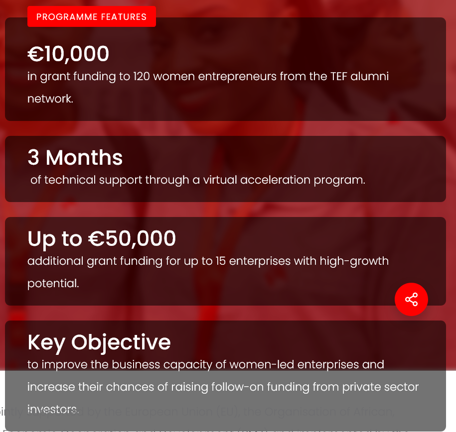 Apply for €10,000 of TEF Alumni Network Women Entrepreneurship for Africa (WE4A)