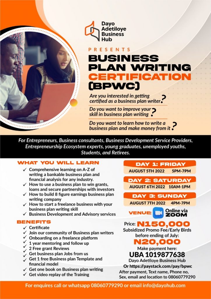 Apply for 2022 Business Plan Writing Certification