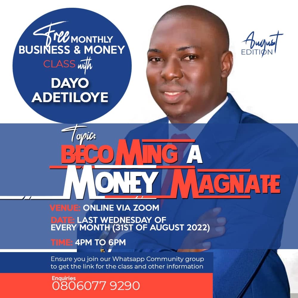 Attend Monthly Free Business and Money Class with Dayo Adetiloye