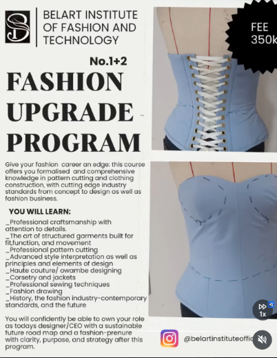Belart Institute of Fashion and Technology fashion upgrade programme in Asero Abeokuta featuring professional corsetry and couture garment designs.